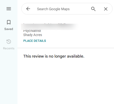 Review no longer available after removal