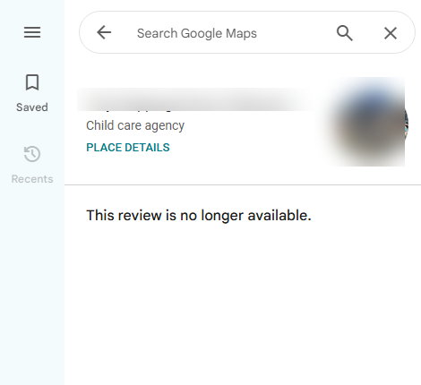 Review no longer available after removal