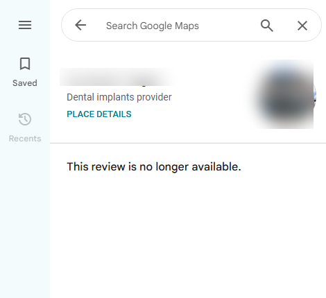 Review no longer available after removal
